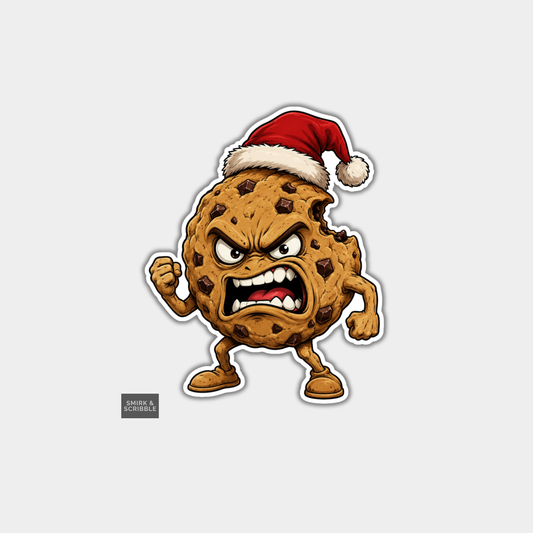 Funny Christmas Sticker - Angry Cookie In Santa Hat