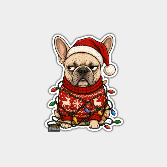 Funny Christmas Sticker - Cute Grumpy French Bulldog