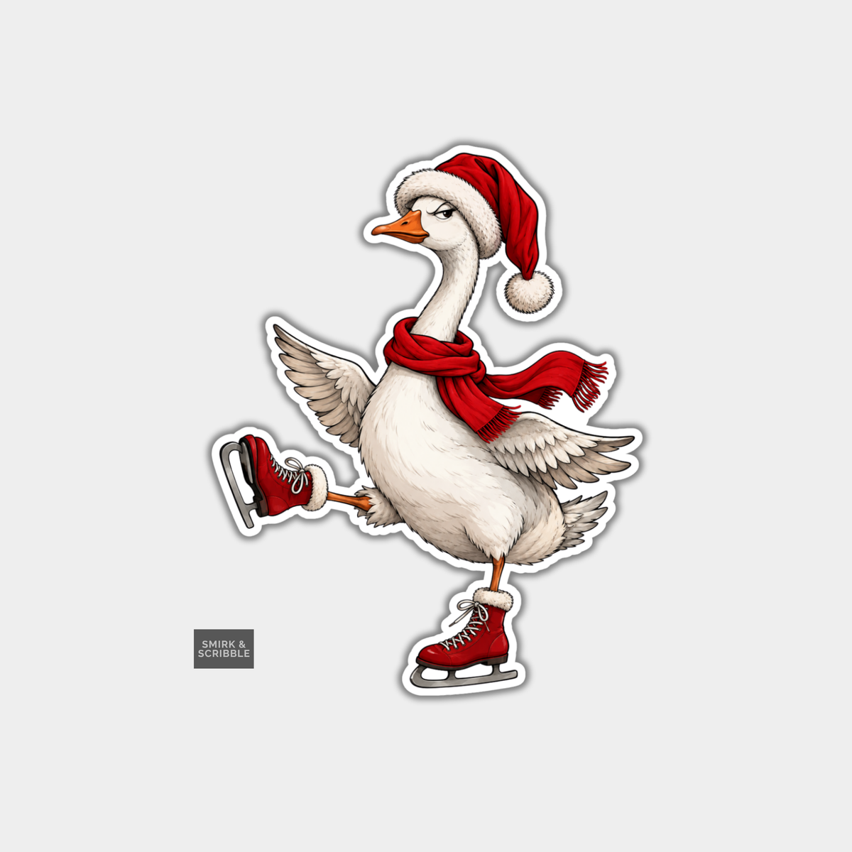 Funny Christmas Sticker - Cute Skating Goose