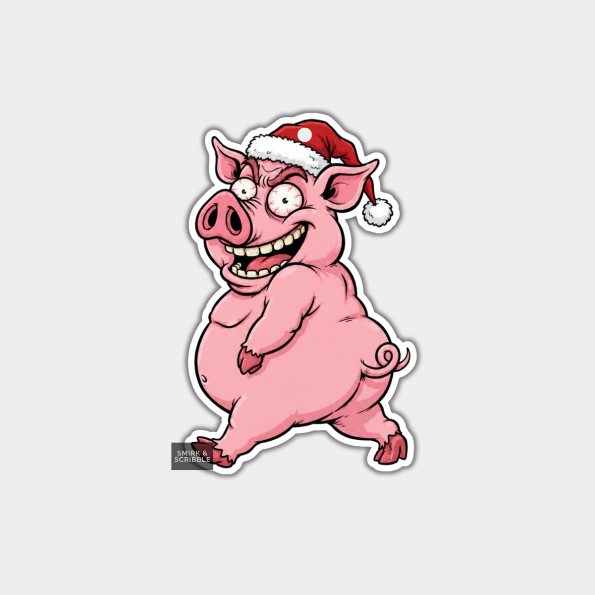 Funny Christmas Gift Tags - Cute Cheeky Pig In Santa Hat