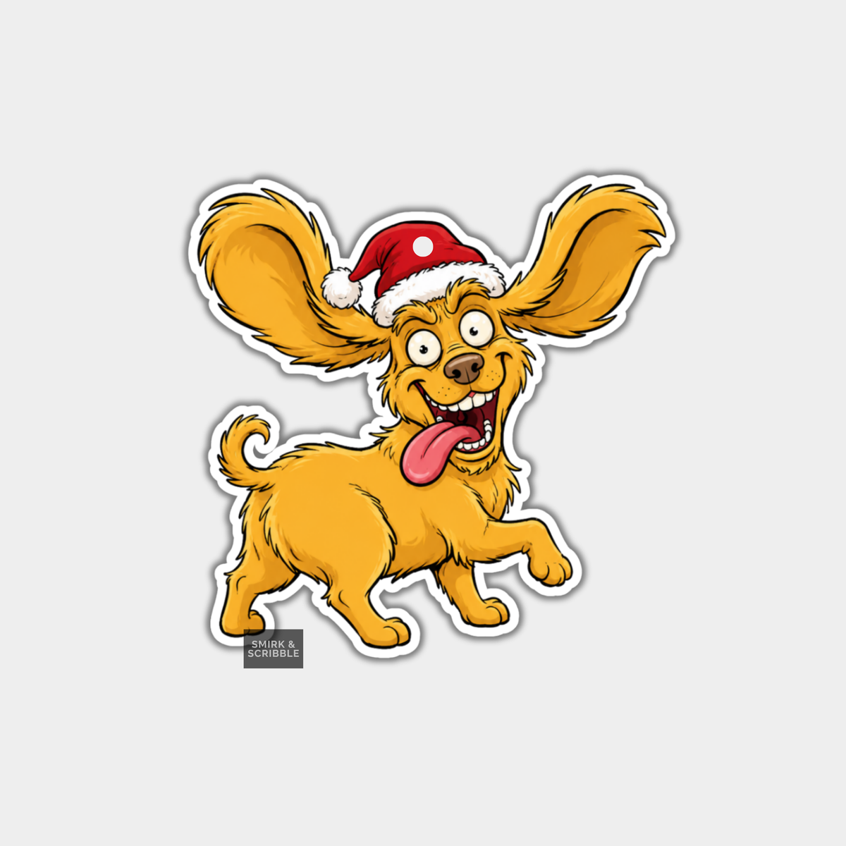 Funny Christmas Gift Tags - Cute Cheeky Dog In Santa Hat