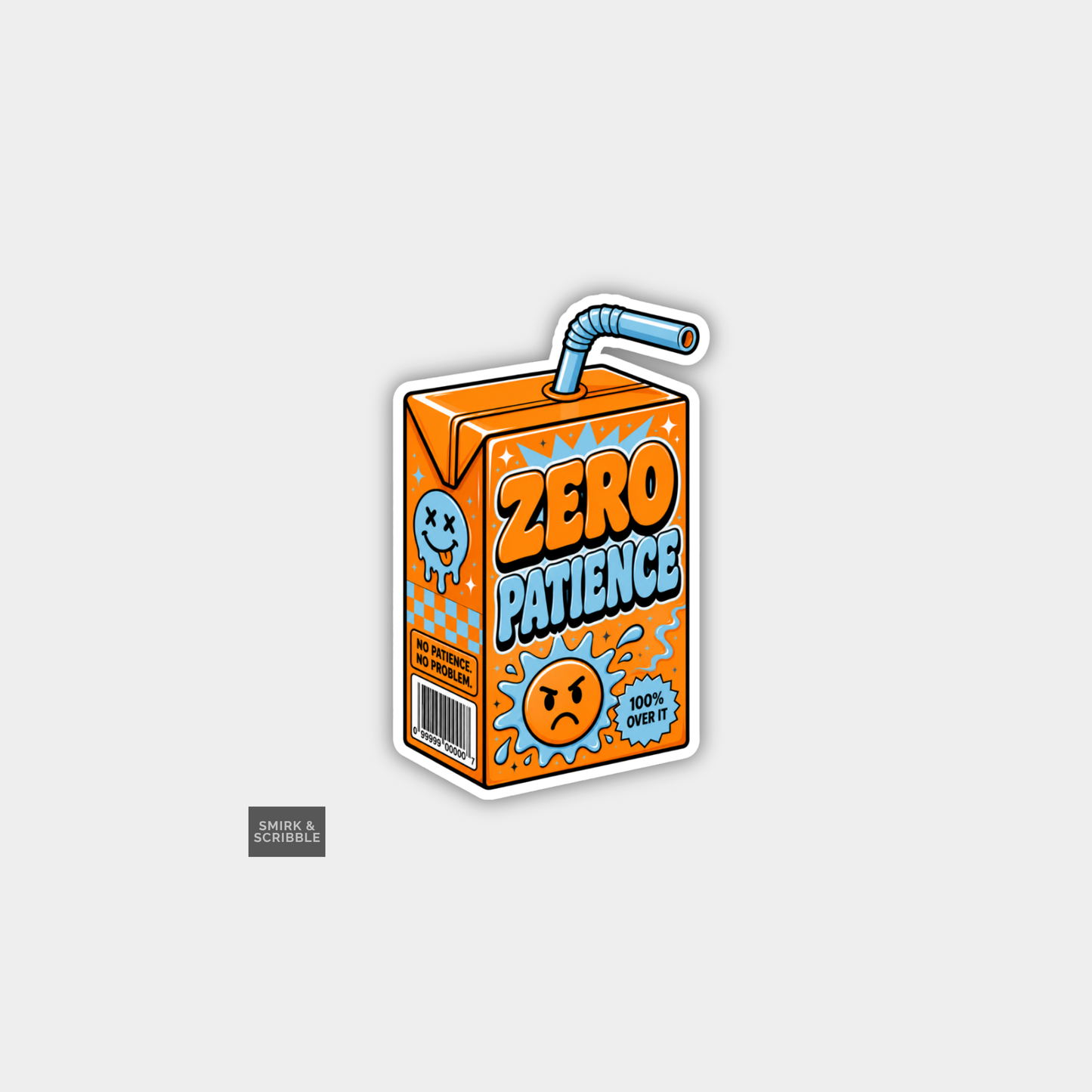 Funny Snarky Juice Box Vinyl Sticker - Zero Patience