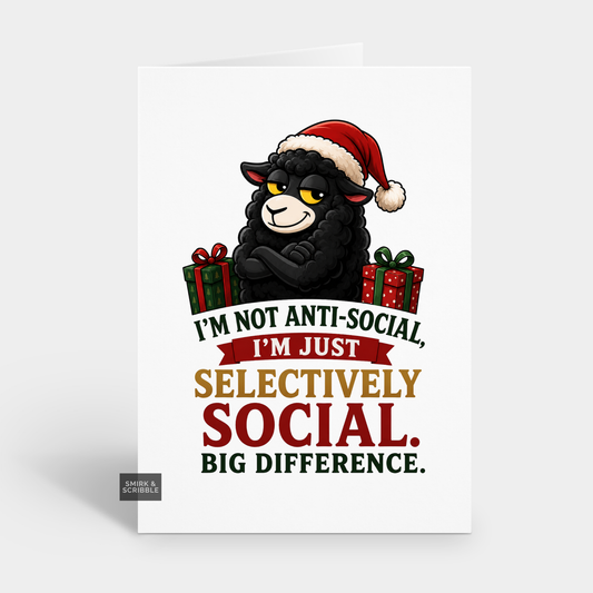 Funny Christmas Card - Anti Social Sheep