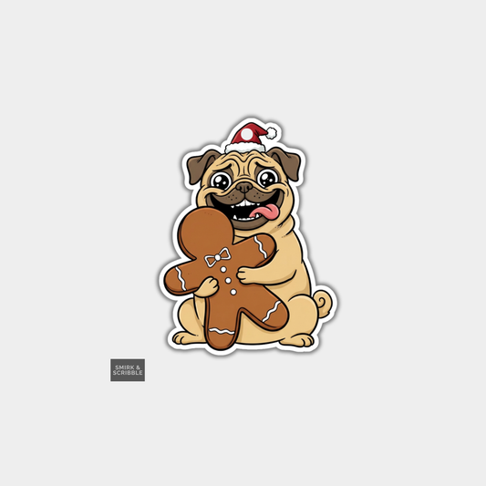 Funny Christmas Gift Tags - Cute Pug & Gingerbread Man