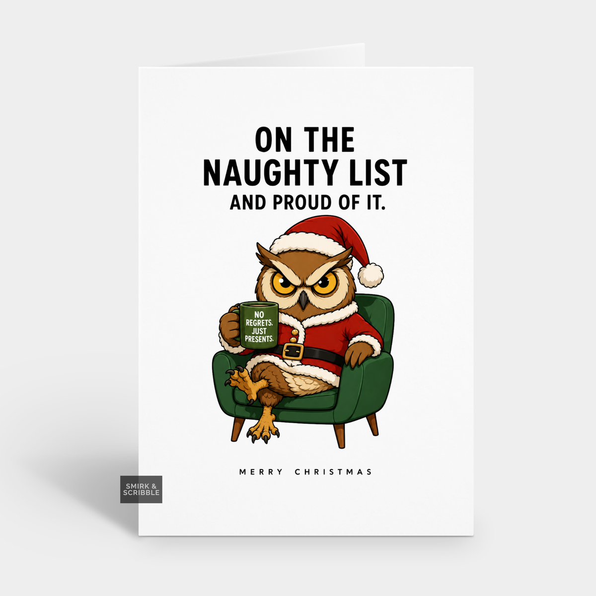 Funny Christmas Card - Naughty List Owl