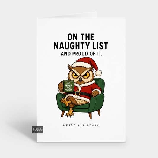 Funny Christmas Card - Naughty List Owl