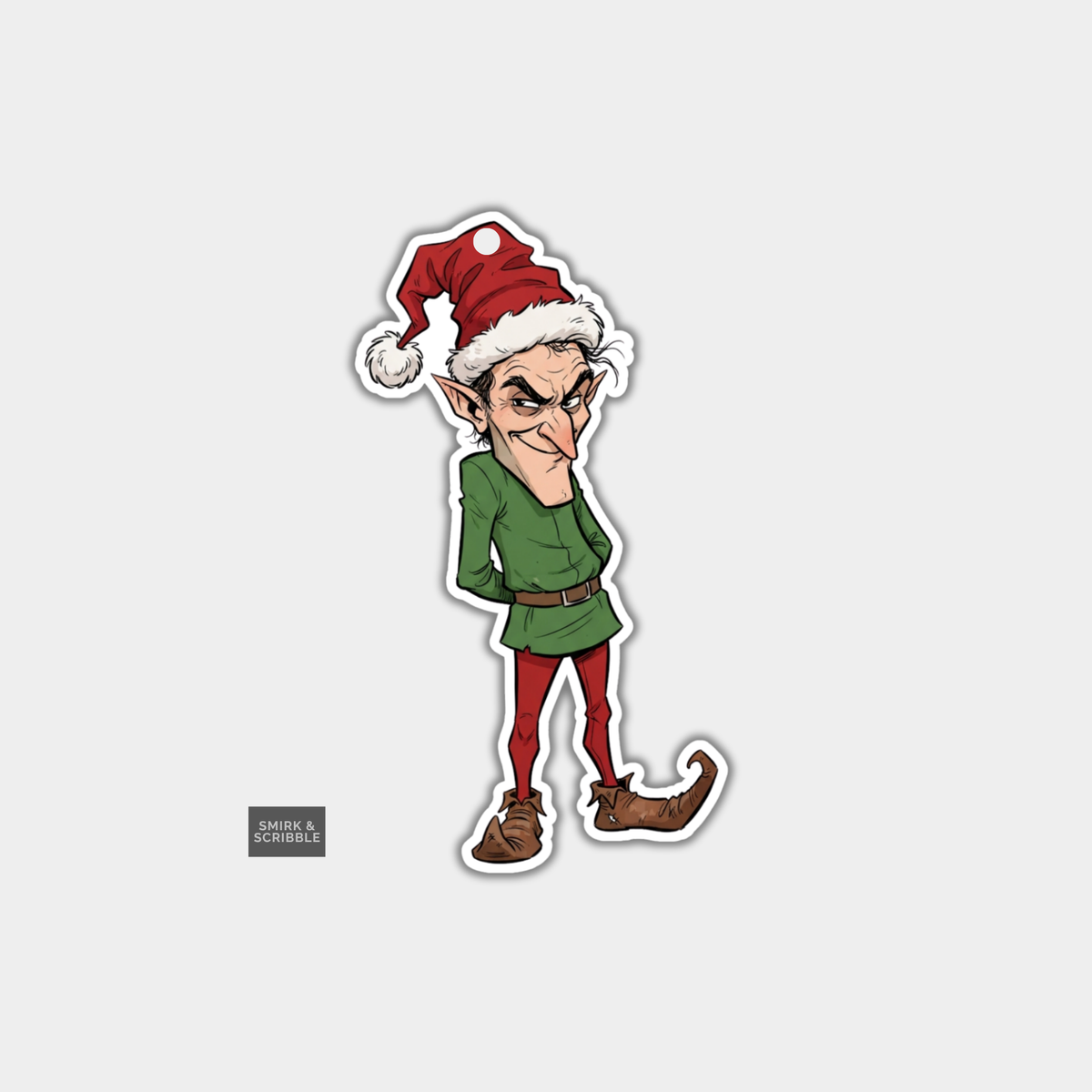 Funny Christmas Gift Tags - Creepy Sly Elf Standing