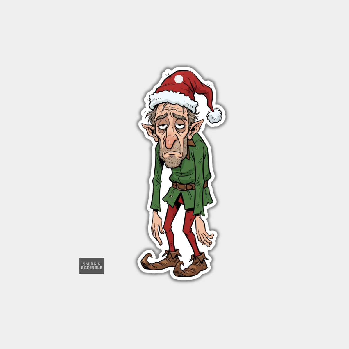 Funny Christmas Gift Tags - Exhausted Elf Standing