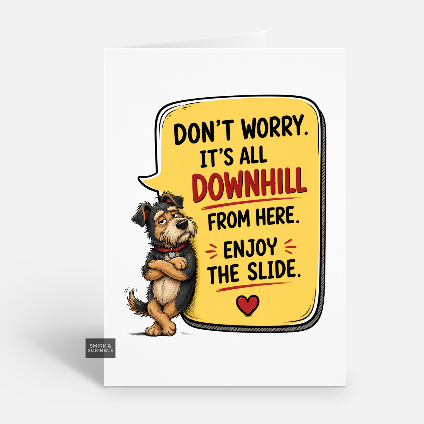 Funny Birthday Card - Downhill Dog