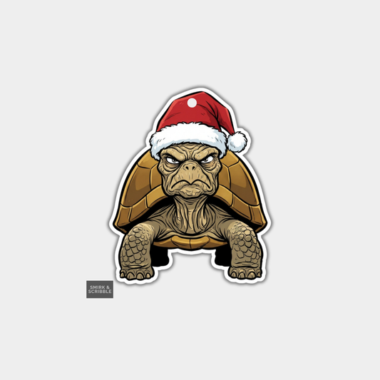 Funny Christmas Gift Tags - Grumpy Tortoise In Santa Hat