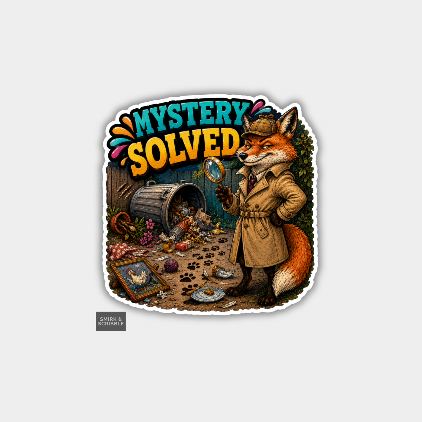 Funny Vinyl Die Cut Sticker - Mystery Solved Fox