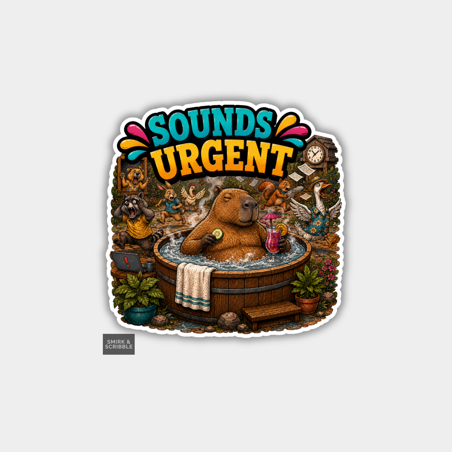 Funny Vinyl Die Cut Sticker - Urgent Capybara
