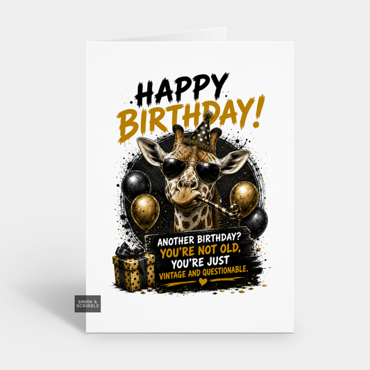 Funny Birthday Card - Just Vintage Giraffe
