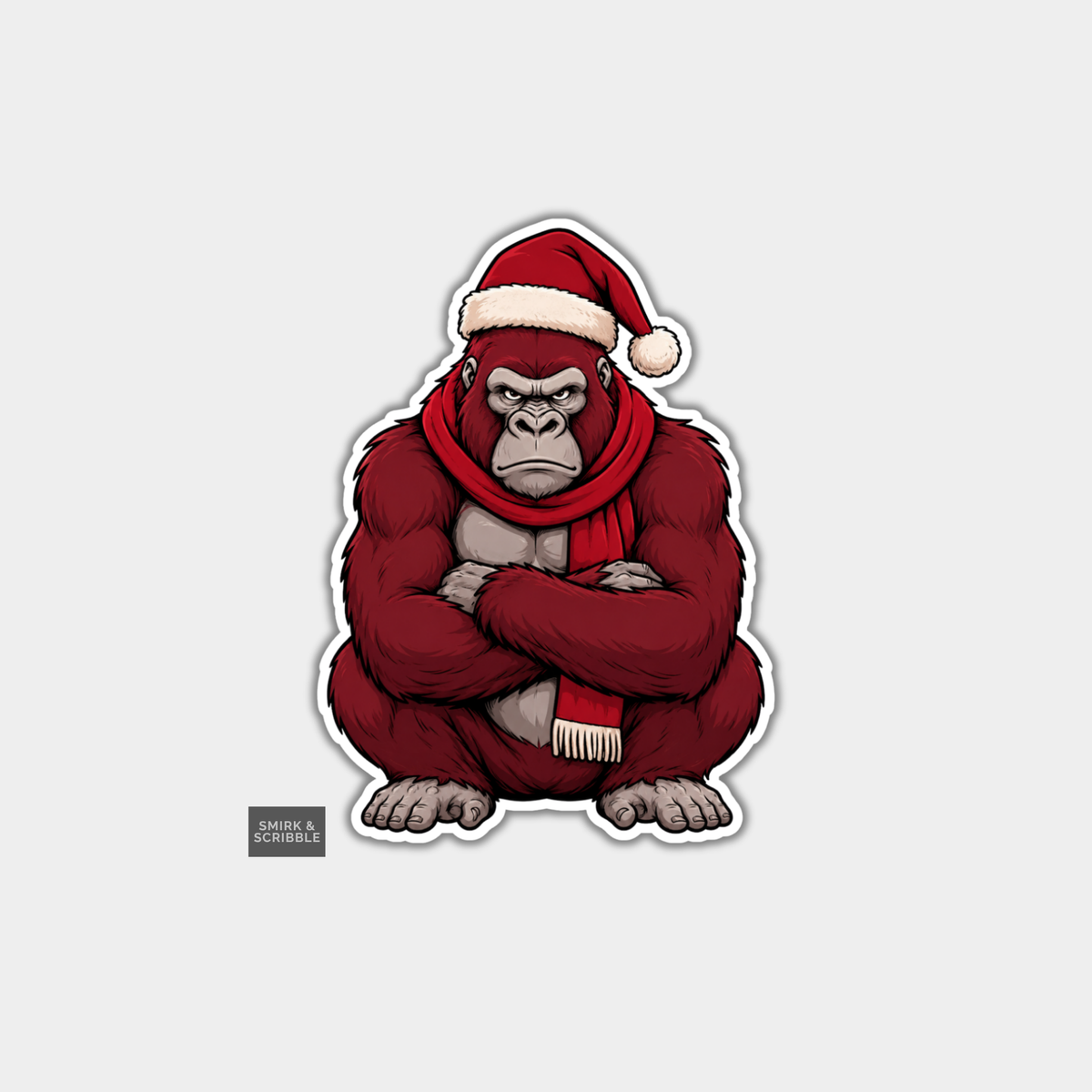 Funny Christmas Sticker - Angry Monkey In Santa Hat