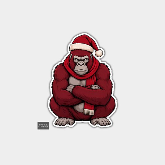 Funny Christmas Sticker - Angry Monkey In Santa Hat