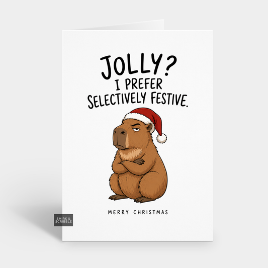 Funny Christmas Card - Festive Grumpy Capybara