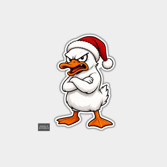 Funny Christmas Sticker - Angry Goose In Santa Hat