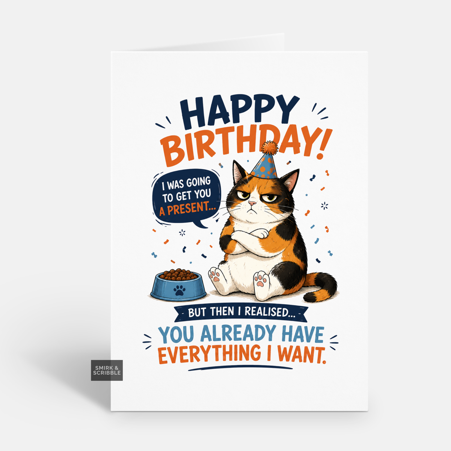 Funny Birthday Card - Grumpy Present Cat