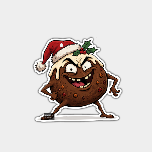 Funny Christmas Gift Tags - Cute Cheeky Xmas Pudding In Santa Hat