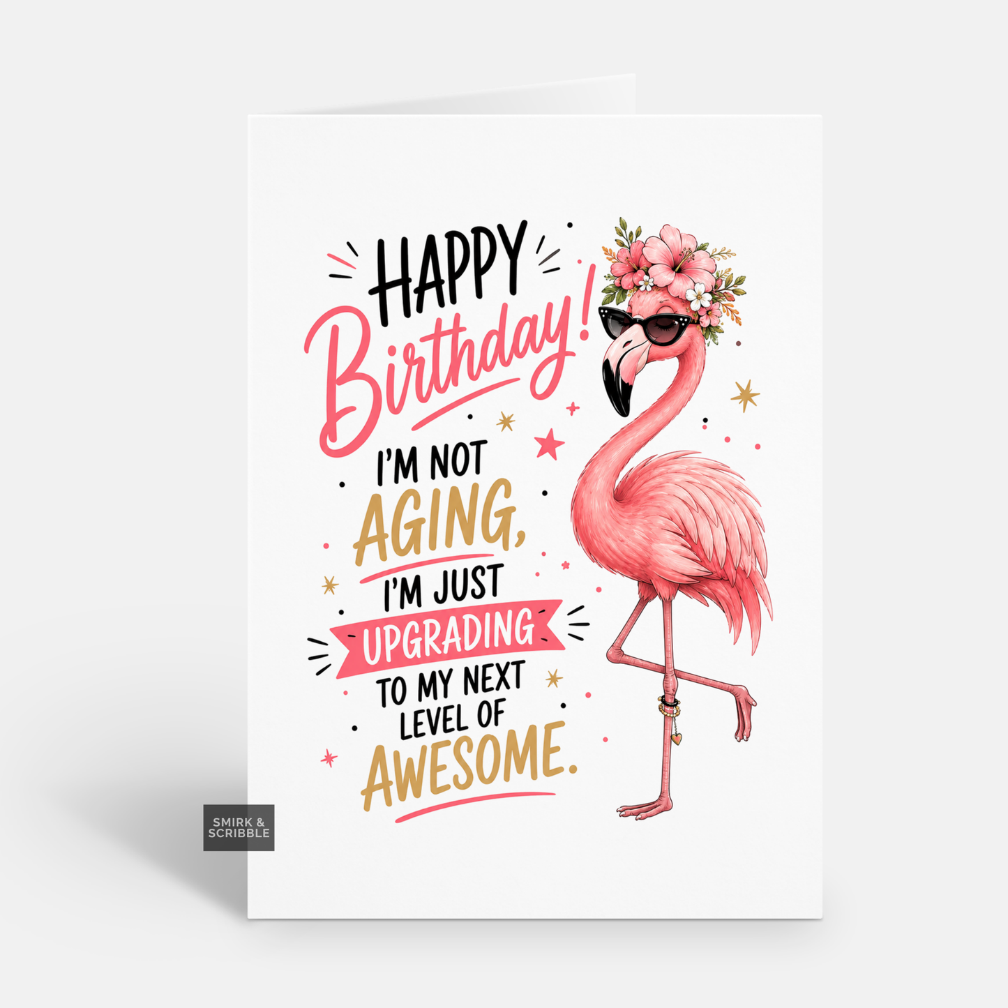 Funny Birthday Card - Upgrading Flamingo