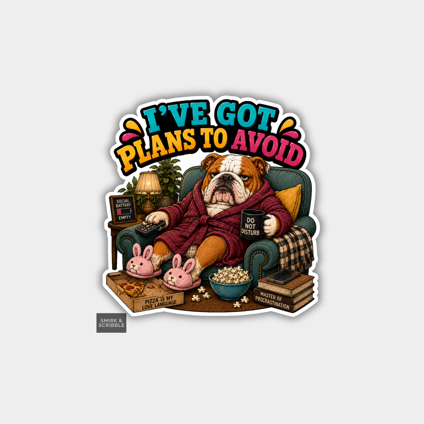 Funny Vinyl Die Cut Sticker - Introvert English Bulldog