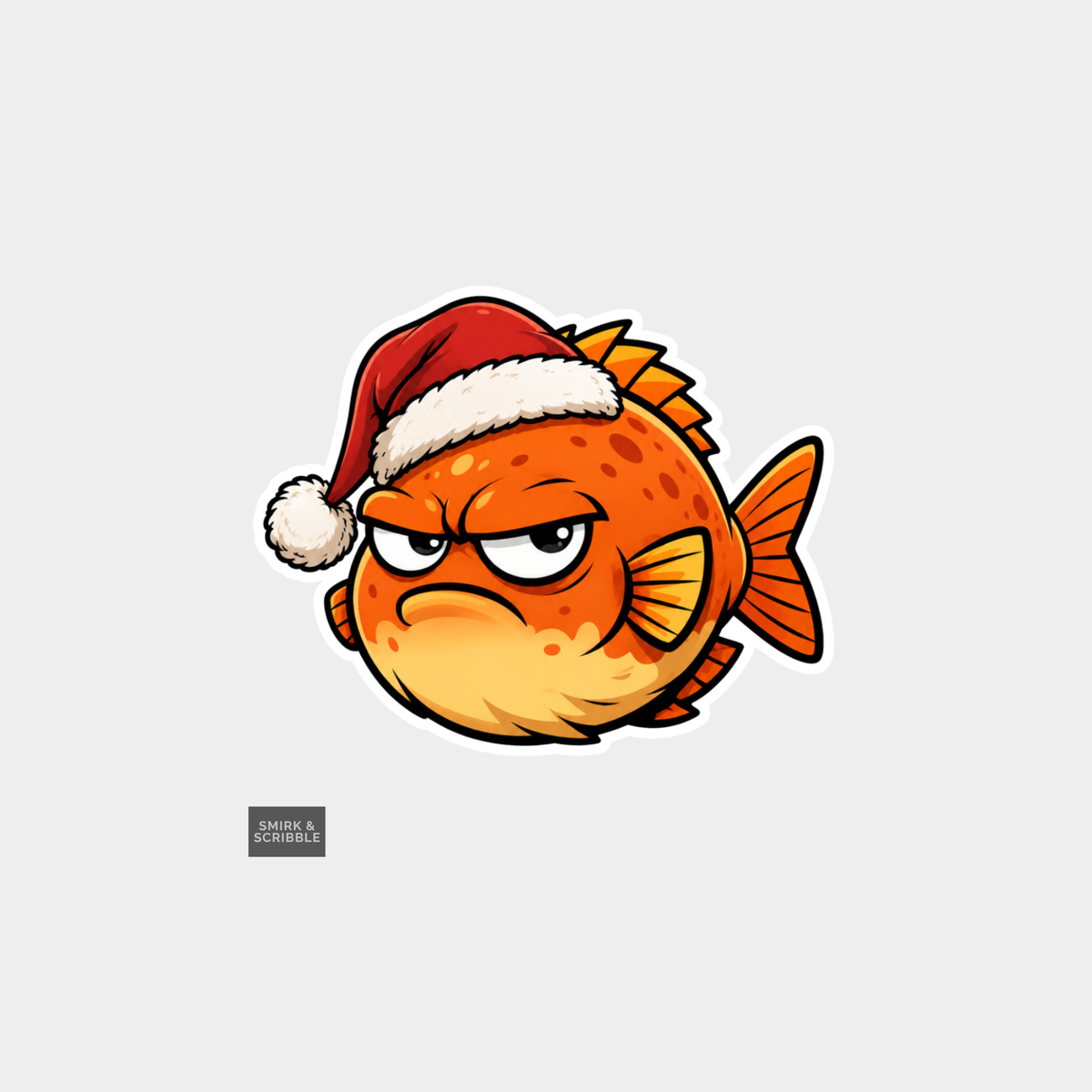 Funny Christmas Sticker - Grumpy Fish In Santa Hat