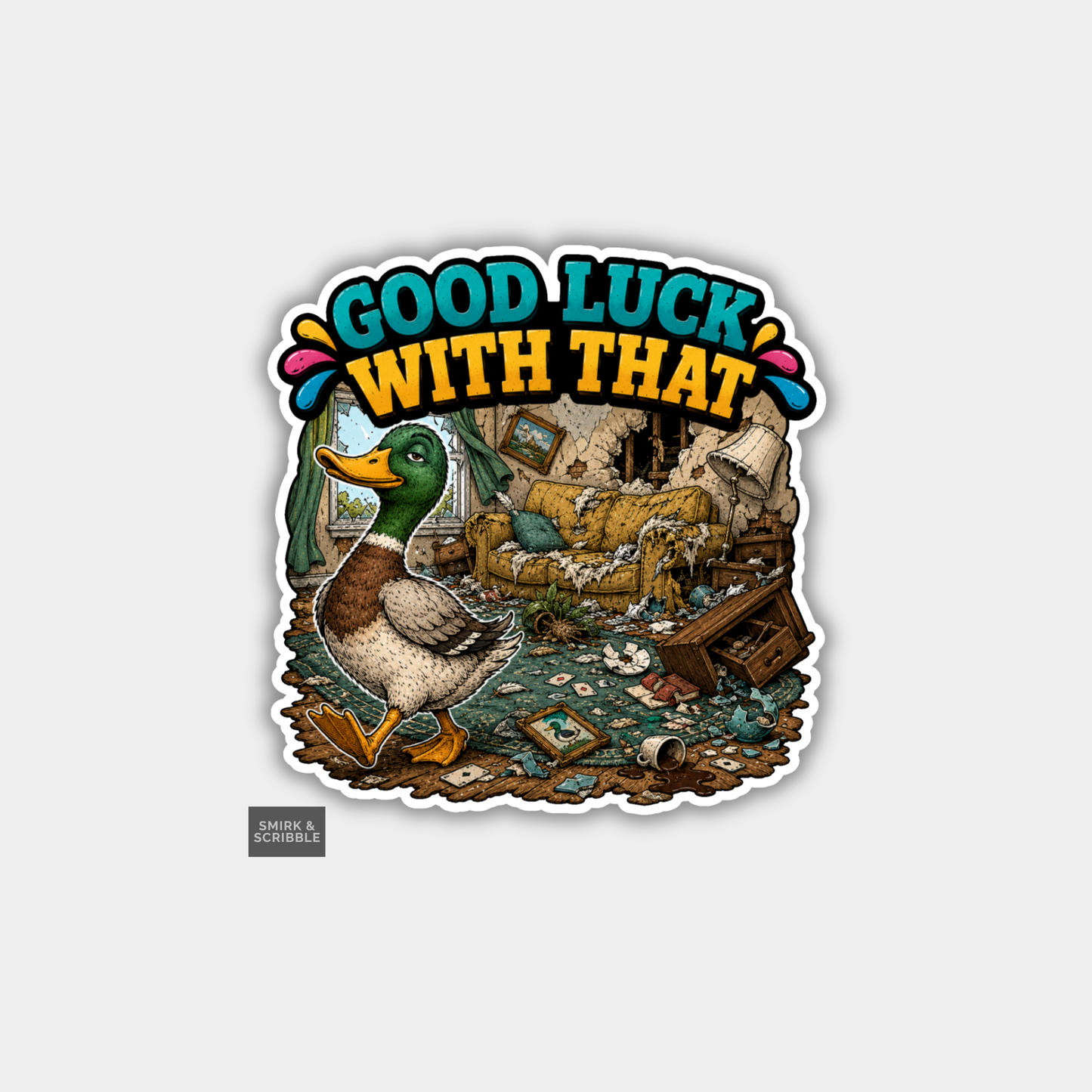 Funny Vinyl Die Cut Sticker - Good Luck Duck