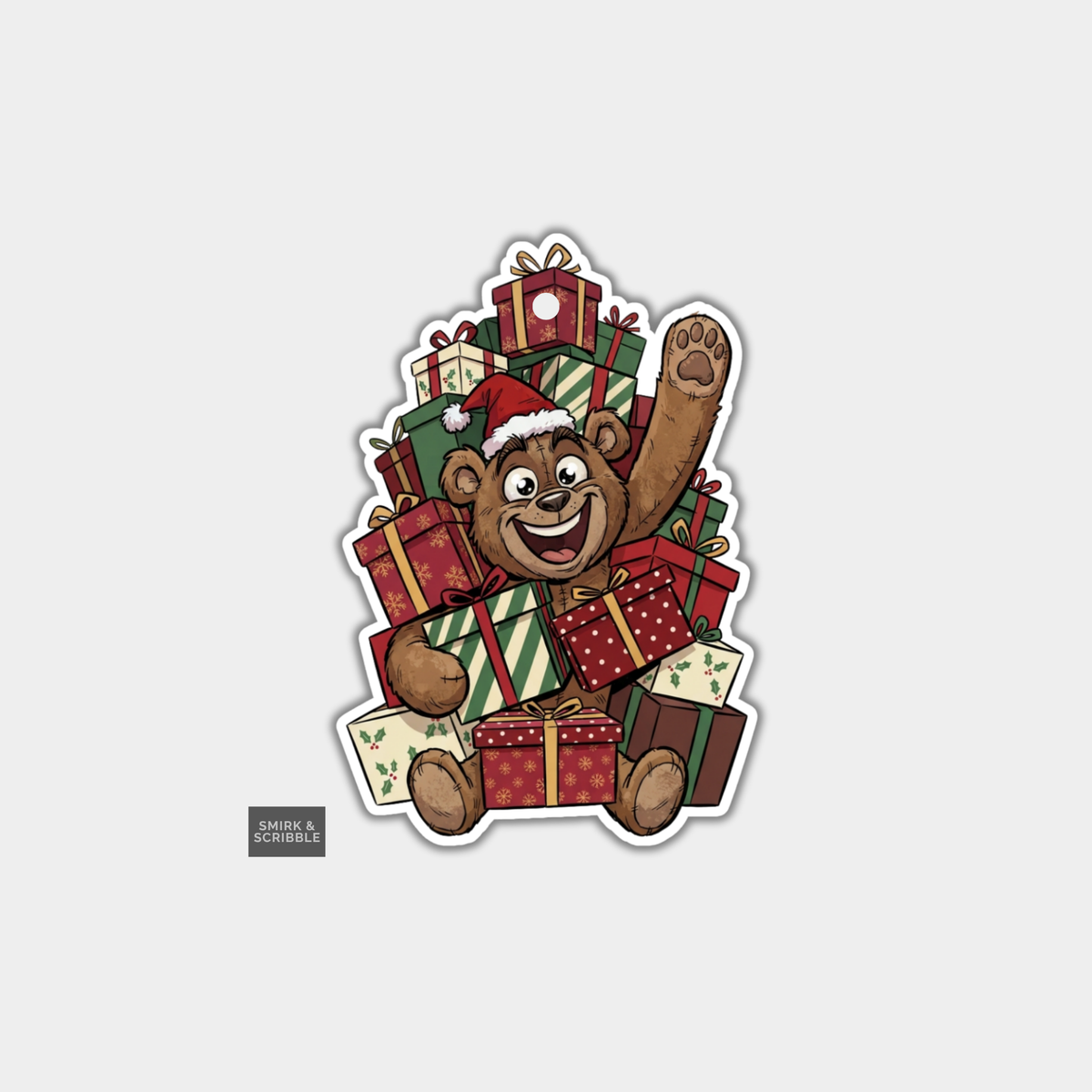Funny Christmas Gift Tags - Happy Waving Bear