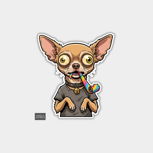 Funny Character Vinyl Sticker - Birthday Chihuahua Dog
