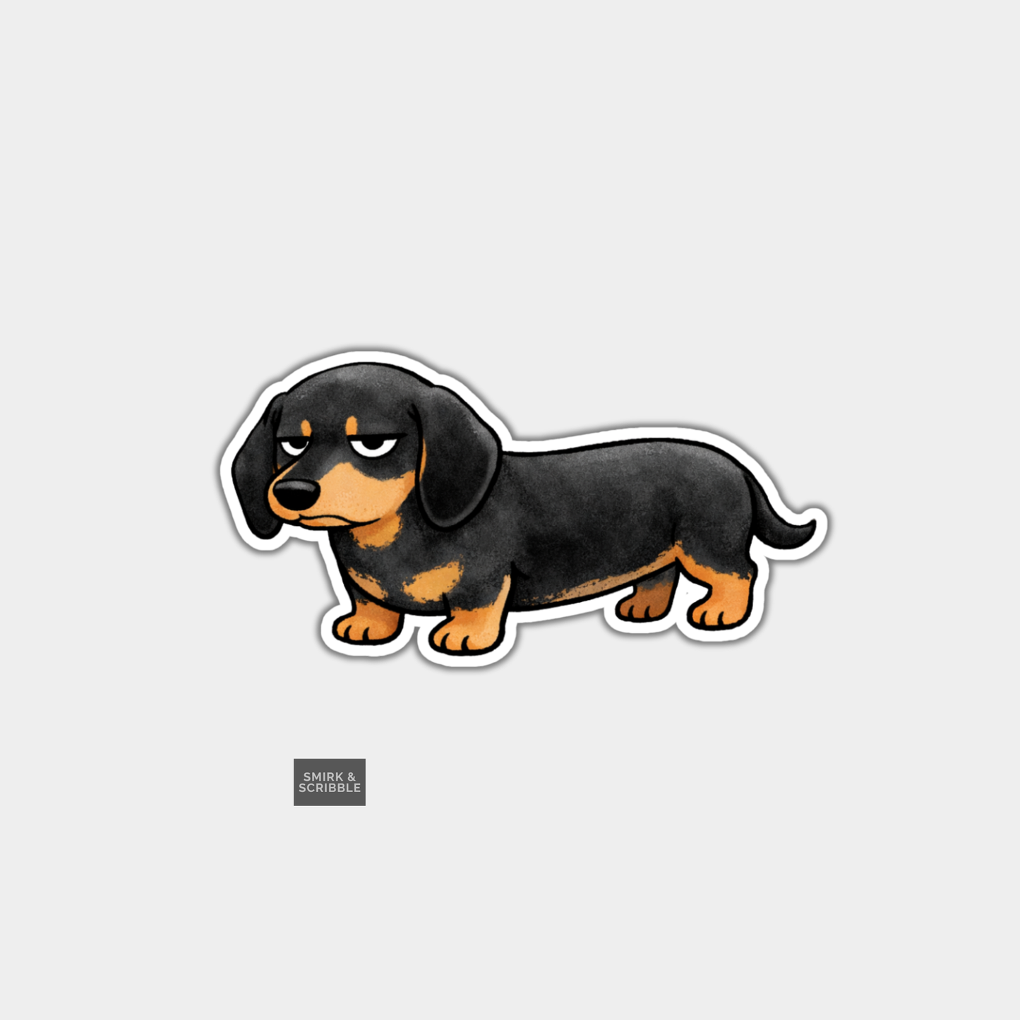 Sticker of a dachshund on a gray background
