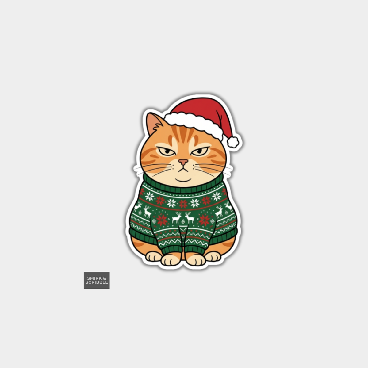 Funny Christmas Sticker - Cute Grumpy Cat In Jumper