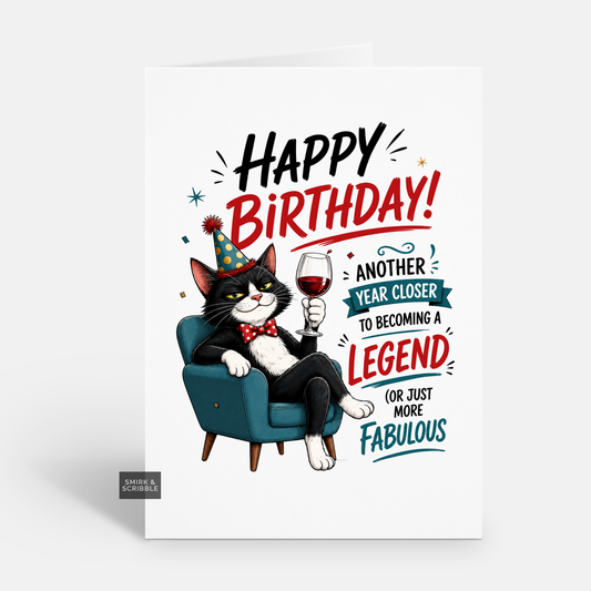 Funny Birthday Card - Legend Armchair Cat