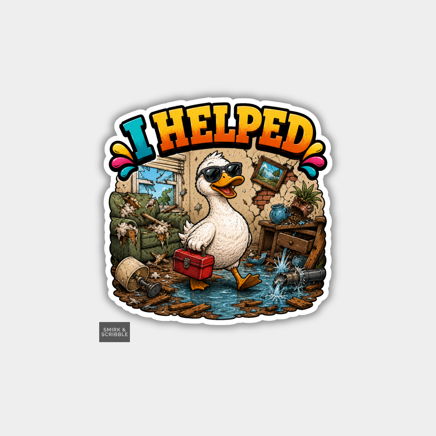 Funny Vinyl Die Cut Sticker - Helped Duck