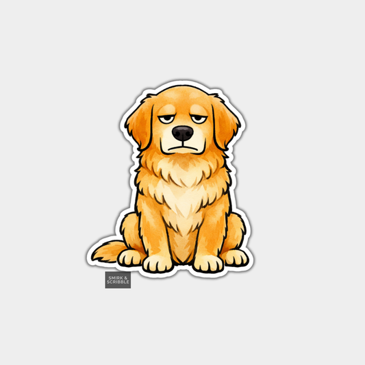 Cartoon-style golden retriever sticker on a light gray background