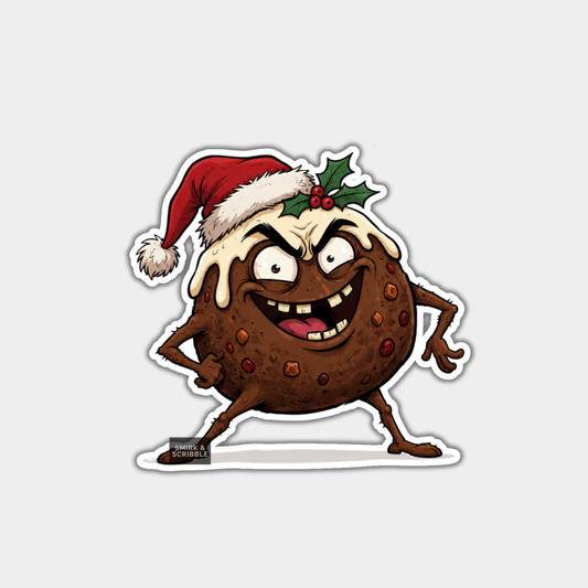 Funny Christmas Sticker - Cheeky Xmas Pudding Posing