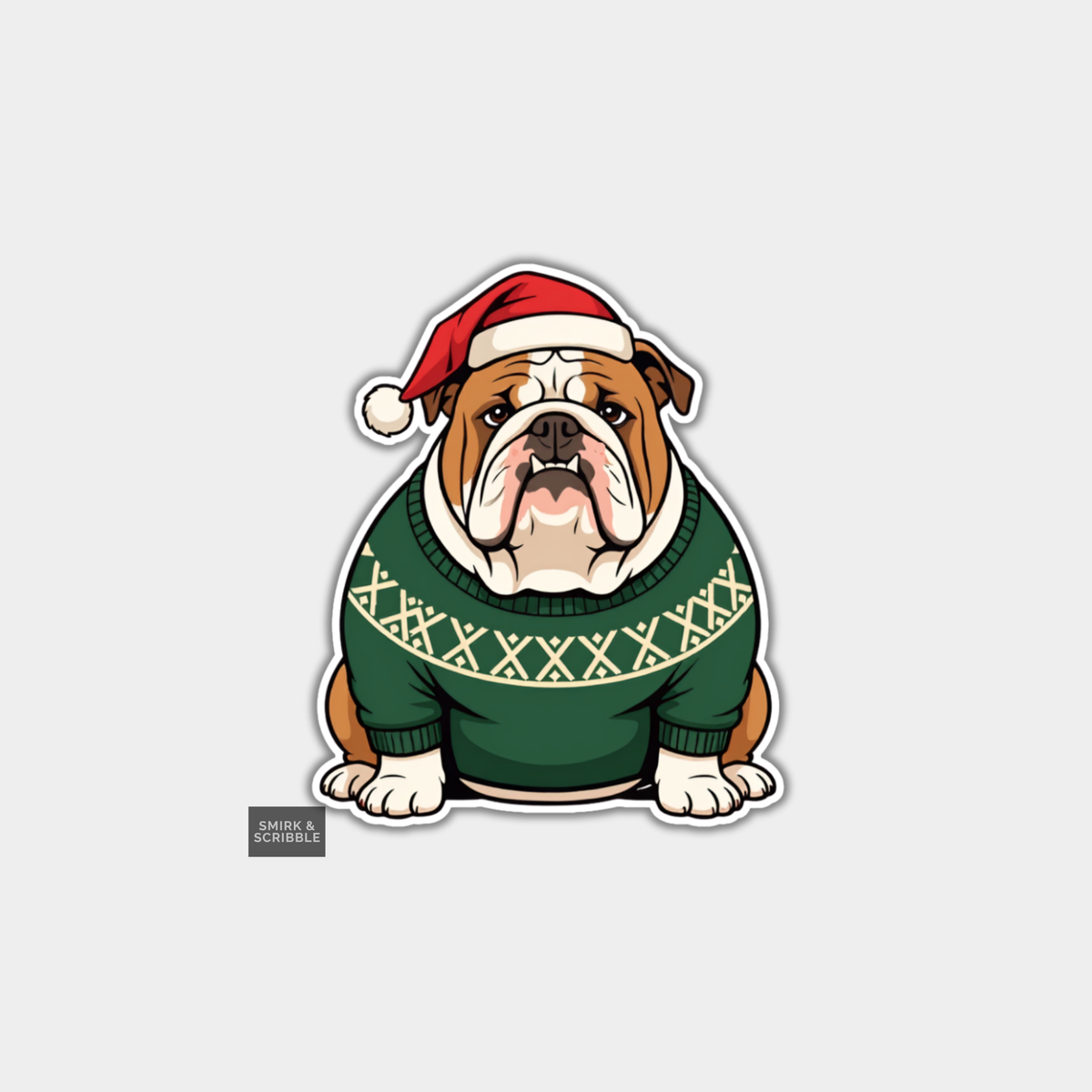 Funny Christmas Sticker - Cute English Bulldog In Jumper