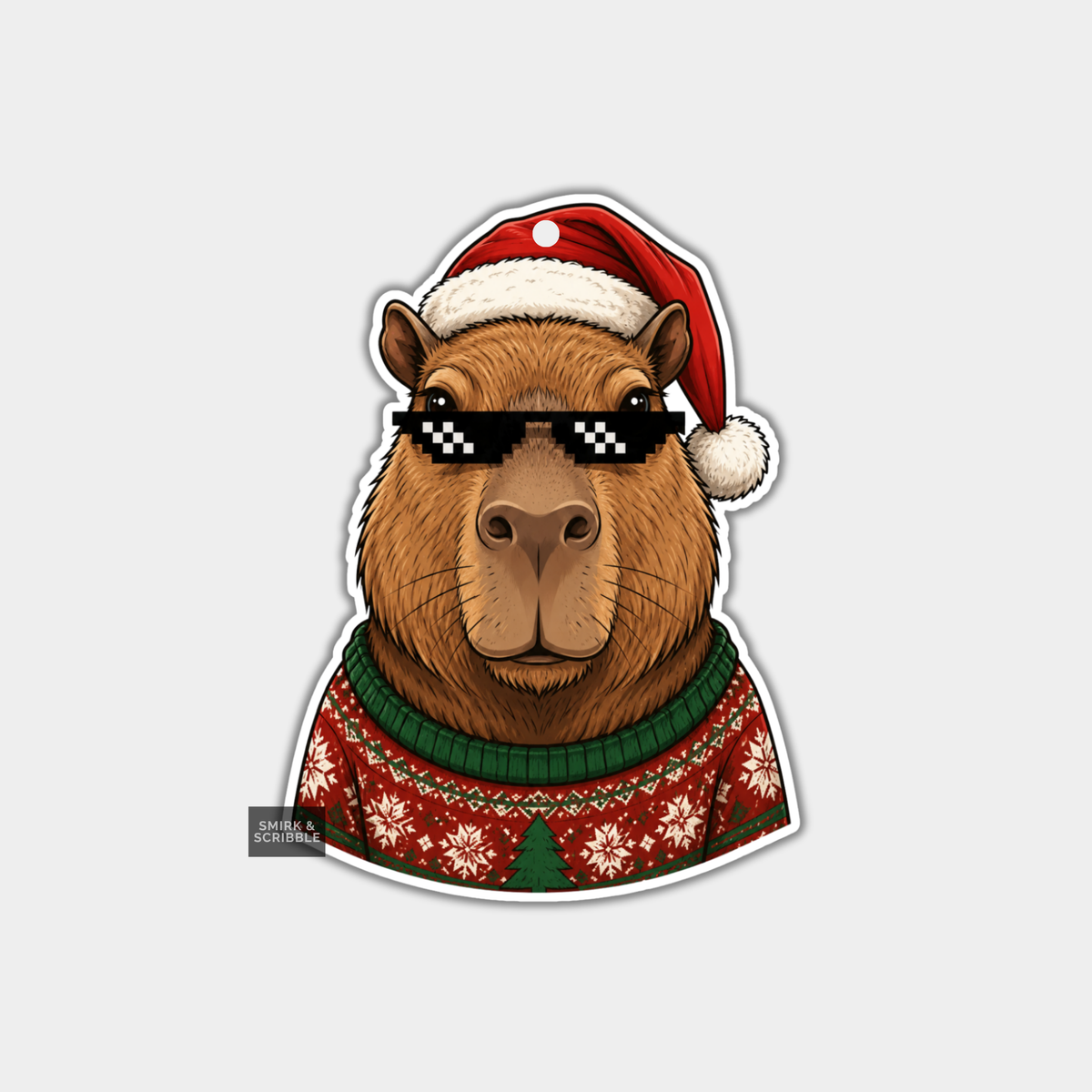 Funny Christmas Gift Tags - Capybara With Pixel Glasses