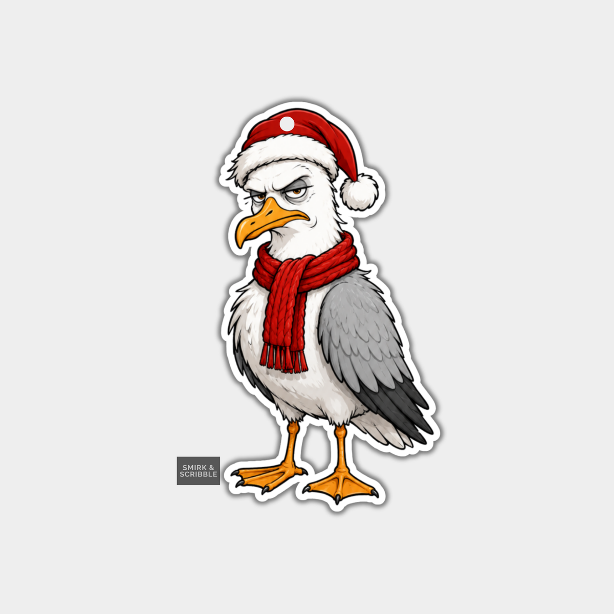 Funny Christmas Gift Tags - Grumpy Seagull In Santa Hat