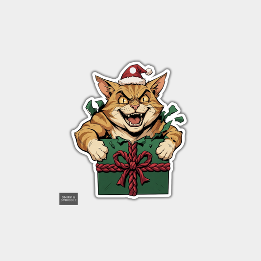 Funny Christmas Gift Tags - Scary Evil Cat In Gift