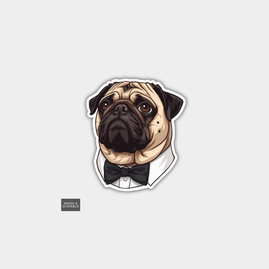 Funny Die Cut Vinyl Sticker - Pug Bow Tie