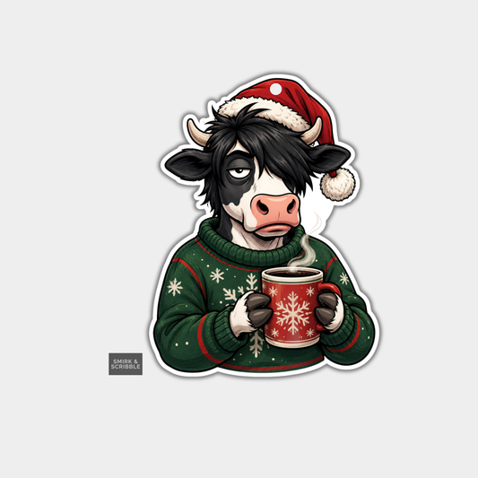 Funny Christmas Gift Tags - Cow In Festive Jumper
