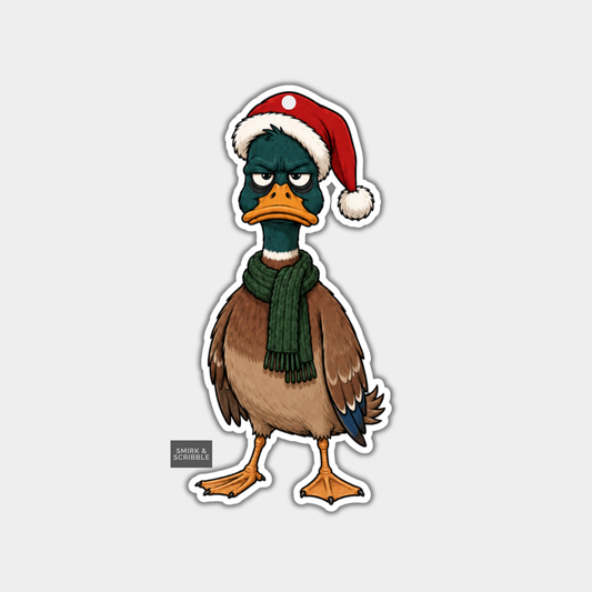 Funny Christmas Gift Tags - Grumpy Duck In Santa Hat & Scarf