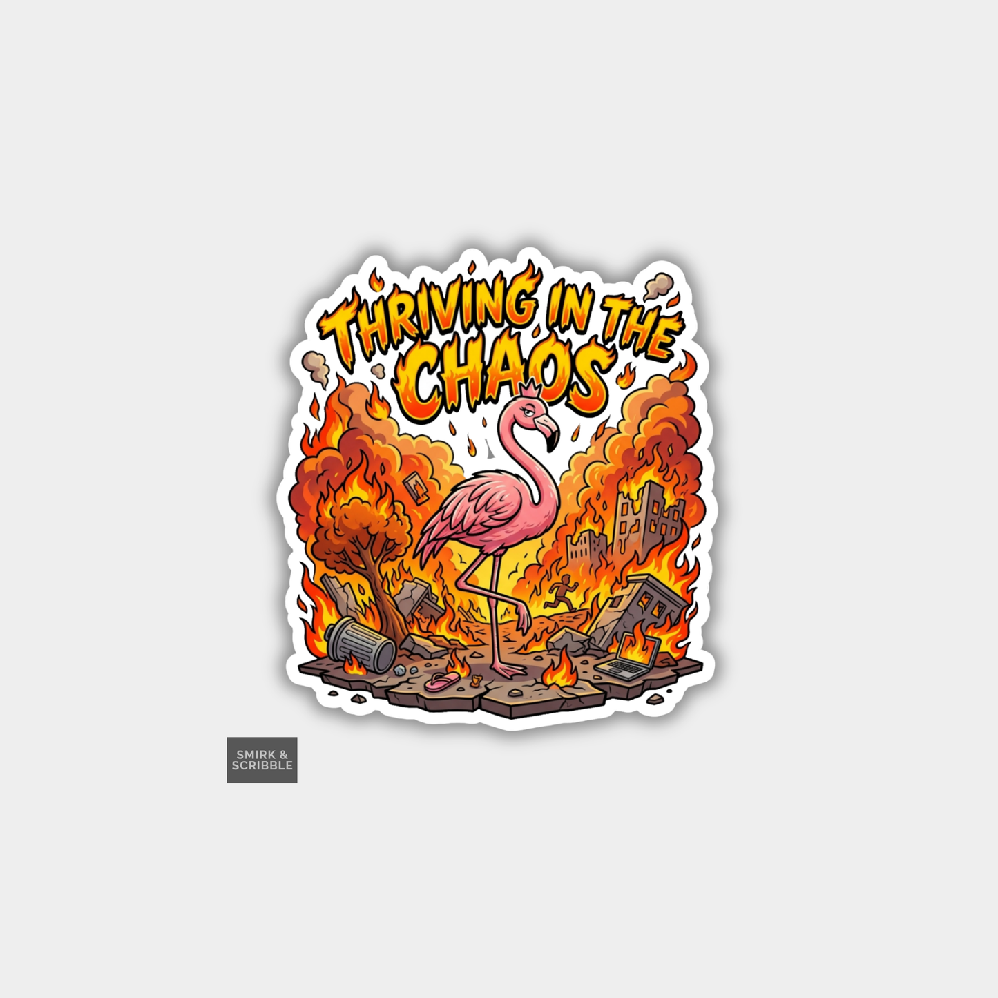 Funny Vinyl Die Cut Sticker - Chaos Flamingo
