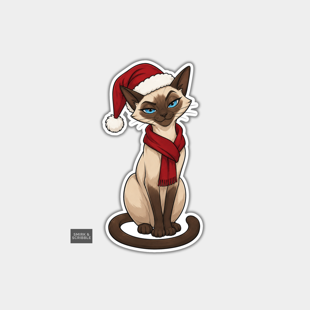 Funny Christmas Sticker - Siamese Cat In Santa Hat