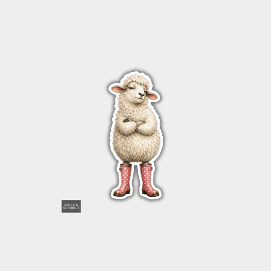 Funny Die Cut Vinyl Sticker - Sheep In Wellies