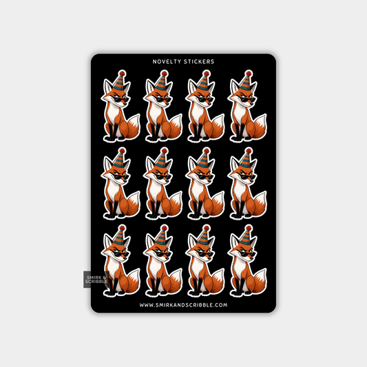 Funny Vinyl Sticker Sheet - Birthday Fox