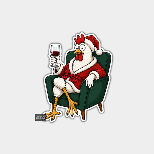 Funny Christmas Sticker - Chicken With Red Wine