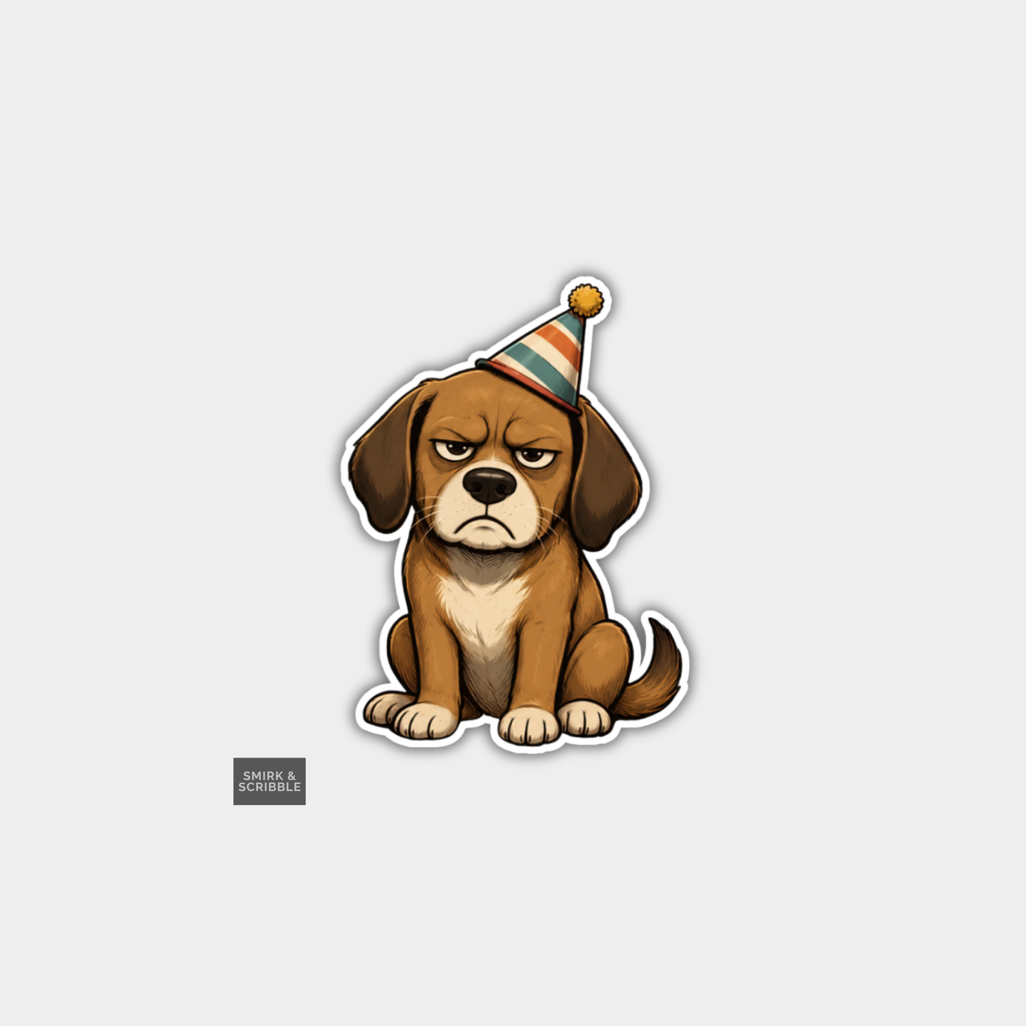 Funny Character Vinyl Sticker - Grumpy Birthday Dog