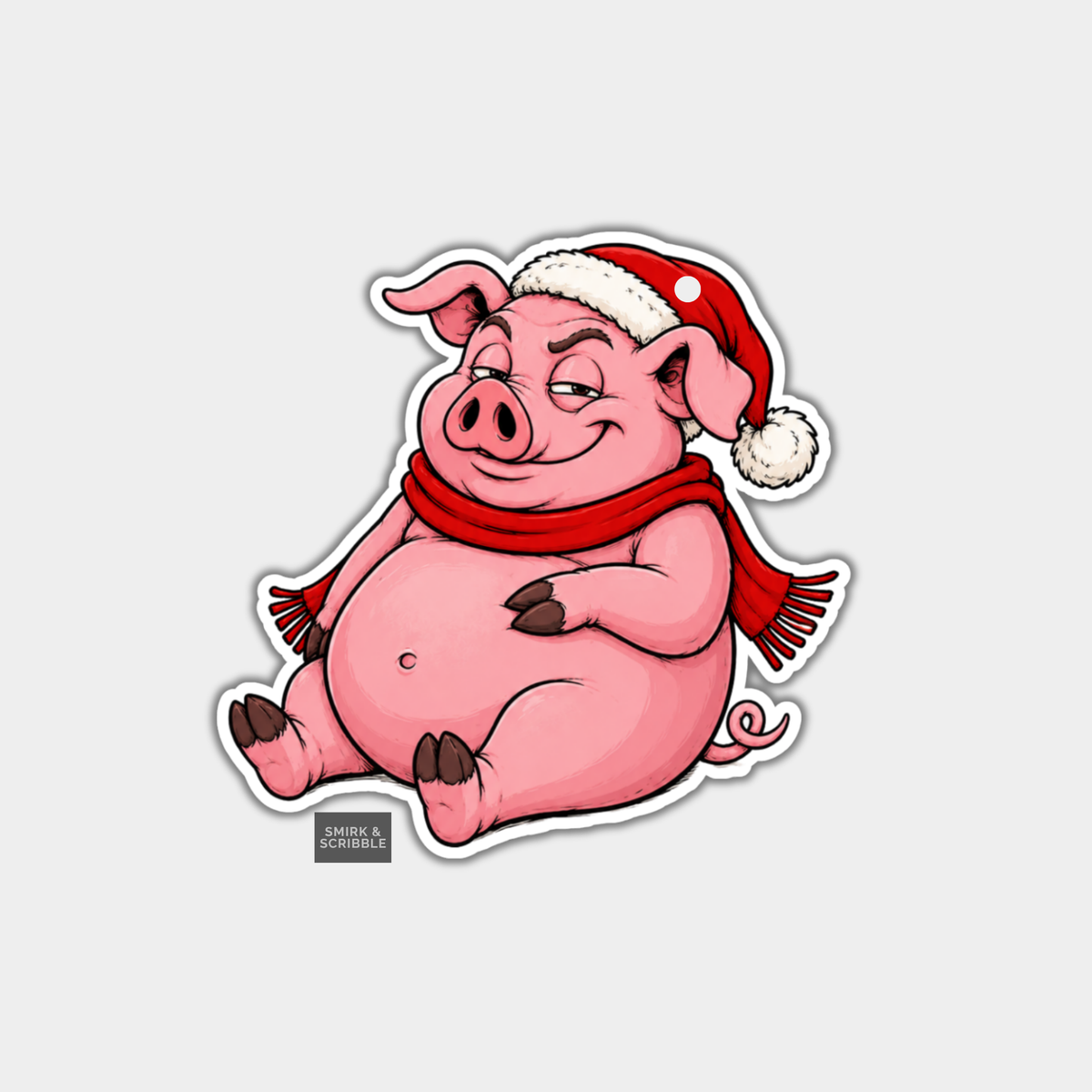 Funny Christmas Gift Tags - Cute Cheeky Pig In Santa Hat