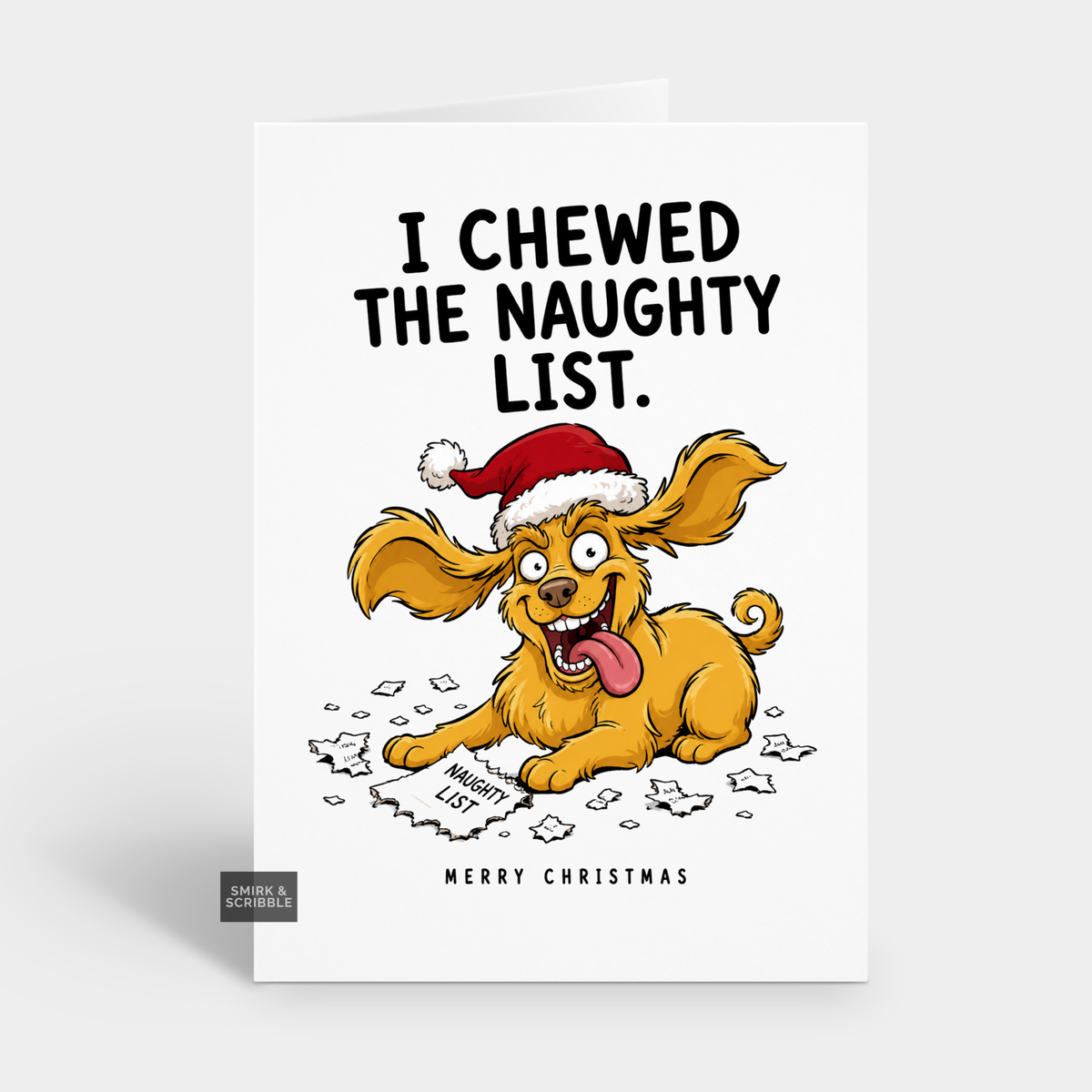 Funny Christmas Card - Cheeky Dog Chewed List